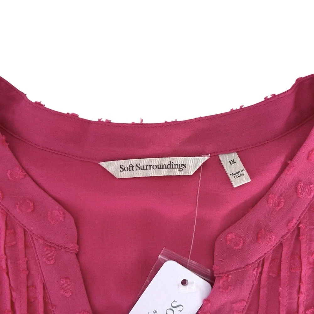 Soft Surroundings Women's 1X Pink Magenta Swiss Dot Pleat Offshore Rayon Top NWT - Picture 10 of 16